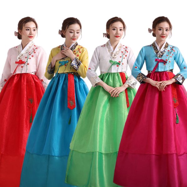 Корейский традиционная одежда женский вечернее платье Национальный народный танец этап носить старинные вышитые ханбок Азии костюм