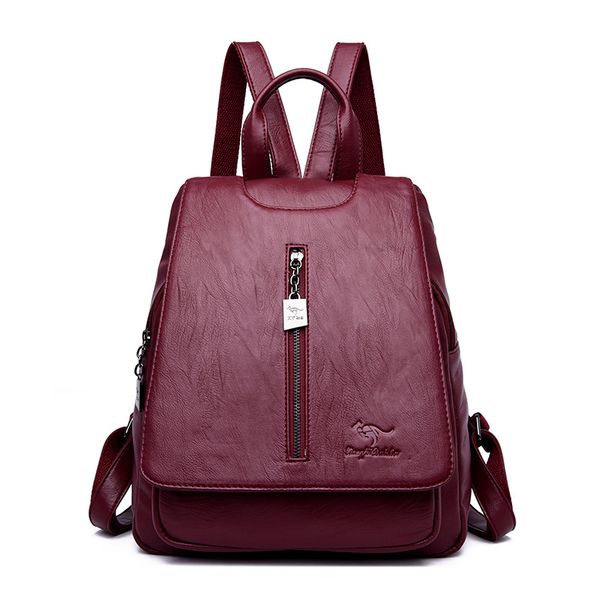 

2019 leather women backpack female travel shoulder bag large capacity school bag for teenage girls sac a dos red