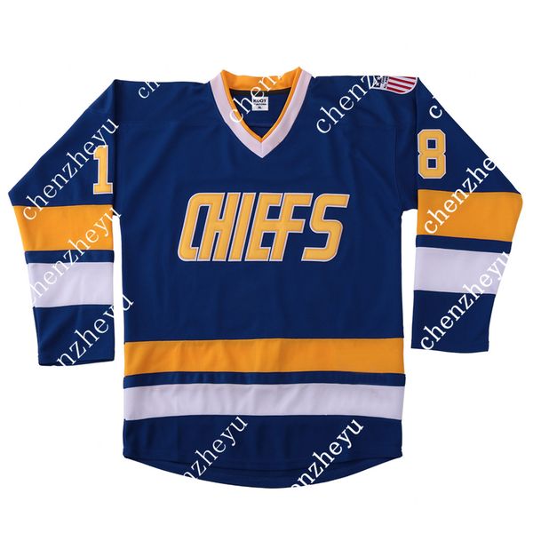 

hanson brothers #18 charlestown chief slap sblue hockey jersey 015256398, Black;red