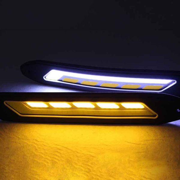 

car led light fog daytime running light and front turn signal light cob drl white + yellow flexible car lamp for audi nissan