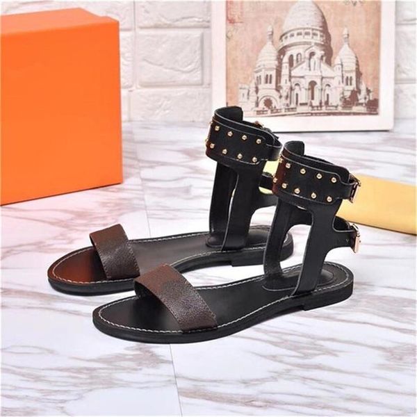 

box dust bag )designer luxury sandals print leather nomad sandal non -slip gladiator outsole flat rubber sandal patent calf leather 0l8v, Black