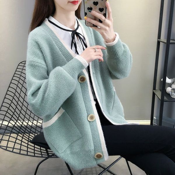 

women's knits & tees sweater jacket women spring autumn wear korean loose fashion lazy knit cardigan 2021 long sleeve l200, White