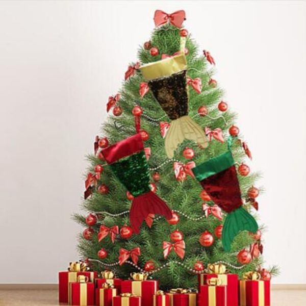 

christmas decorations socks gift bags new fishtail sequins socks christmas sock festival party cute supplies hanging christmas decor c1596, Pink;yellow