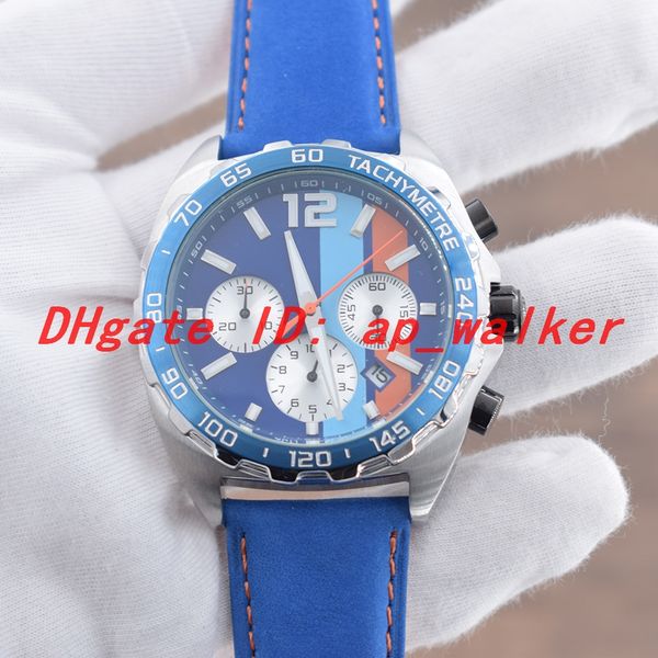 

Men watch quartz chronograph movement caz101n fc8243 topwatch all mall dial work teel ca e blue bezel leather trap