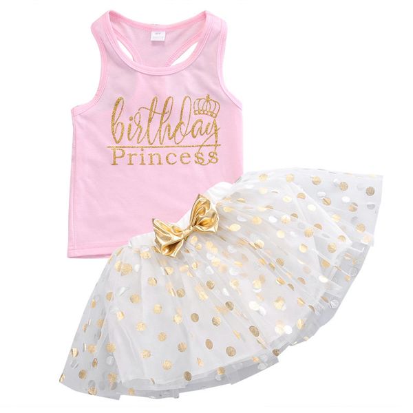 

princess toddler kids baby girl sleeveless vest +tutu polka dot skirt 2pcs outfits birthday clothes set, White