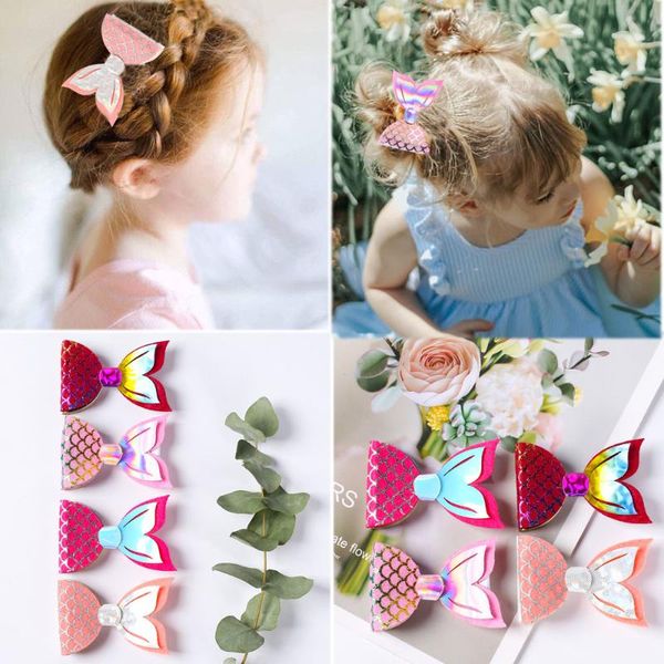 

xugar 2pcs girls cute mermaid hairgrips glitter hair bows dance party bow hair clips girls hairpin accessories, Slivery;white