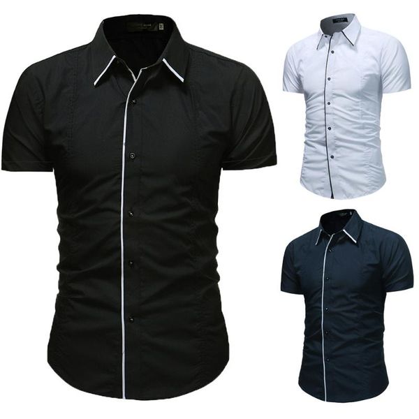 

da janua summer solid color short sleeve men's casual shirts men's formal business dress shirts classic style office wear, White;black