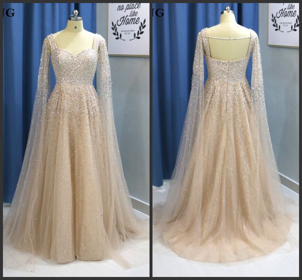 

dubai women long sleeve evening dresses plus size 2018 luxury pink beaded crystal arabic prom dress with cape champagne green formal gowns, Black;red