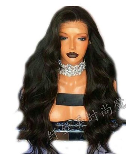 

black/dark brown long deep wavy synthetic front lace wig for woman partheat resistant fiber