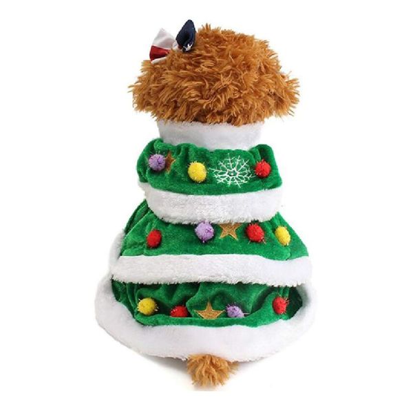 Costura de cachorro em forma de árvore de Natal roupas de estimação de inverno de estimação Confortável vestido de capuz de natal para decoração de festa por atacado