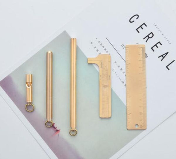Nordic Brass Signature Pen Set - Gel Refill, Simple Ruler & Gift Packaging, Perfect for Office Collection & Creative Writing.