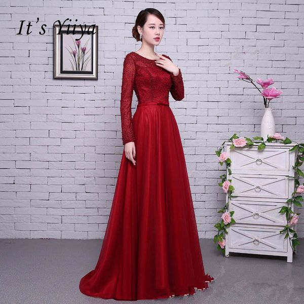 

it's yiiya red long sleeves beading backless tulle flower lace up luxury party formal dress floor length evening dresses lx062, White;black