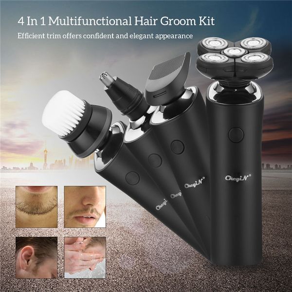

4 in 1 eletric shaver razor men beard shaving machine nose ear trimmer 3d rotary 5 cutter head usb rechargeable face clipper 35