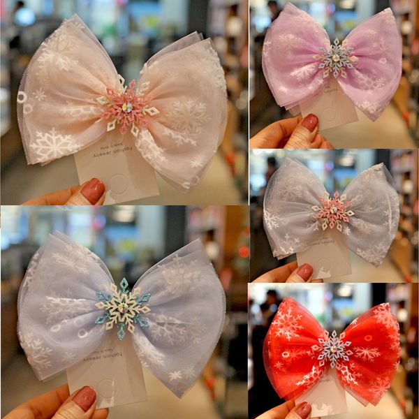 

10pcs/lot snowflakes mesh hair bows for girls candy handmade hair clips kids hairpin princess dance party hairgrips accessories, Slivery;white