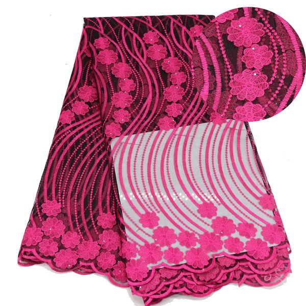 

gary 5 yards african lace fabric embroidered nigerian laces fabric bridal french tulle lace for women dress, Pink;blue