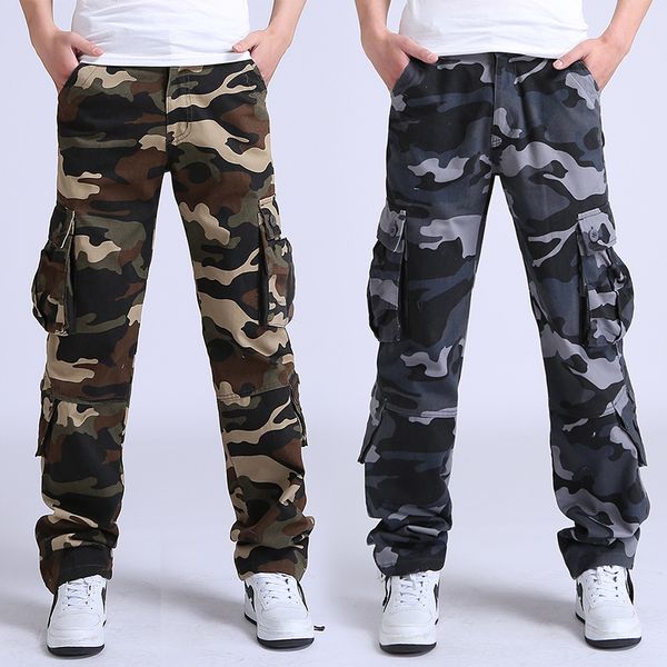 

men's cargo pants casual multi pockets tactical pants men outwear streetwear army straight slacks long trousers clothes, Black