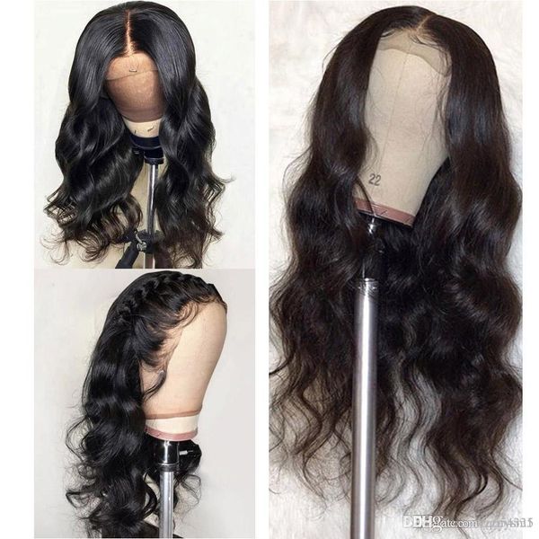 

парик фронта шнурка для женщин черный pre щипковых hairline с ребенком волос бразильское объемная волна парика remy человеческих волос парик, Black