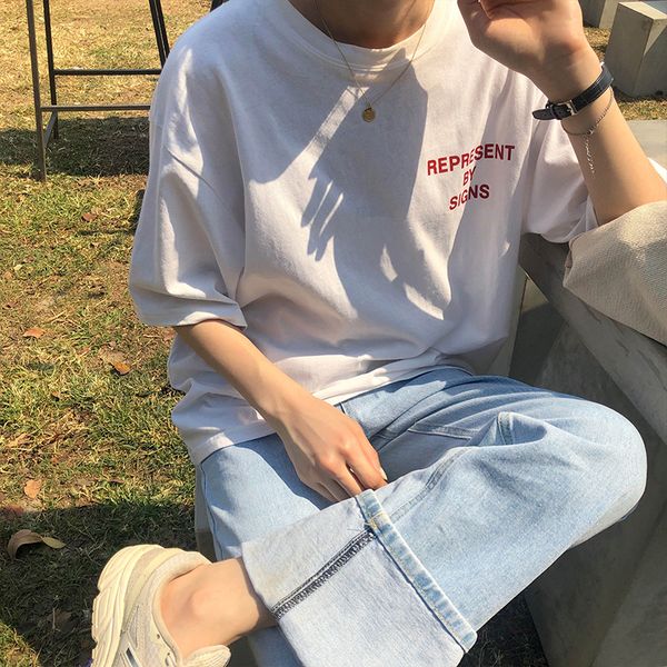

2 colors summer cropped for womens 2019 preppy style letter print loose simple t-shirts womens tee shirt femme (x227, White