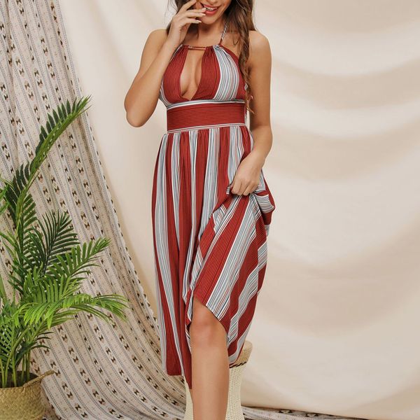 

summer vintage halter strap strapless back stripe maxi long boho dress women 2019 beach dress women vestidos female, Black;gray