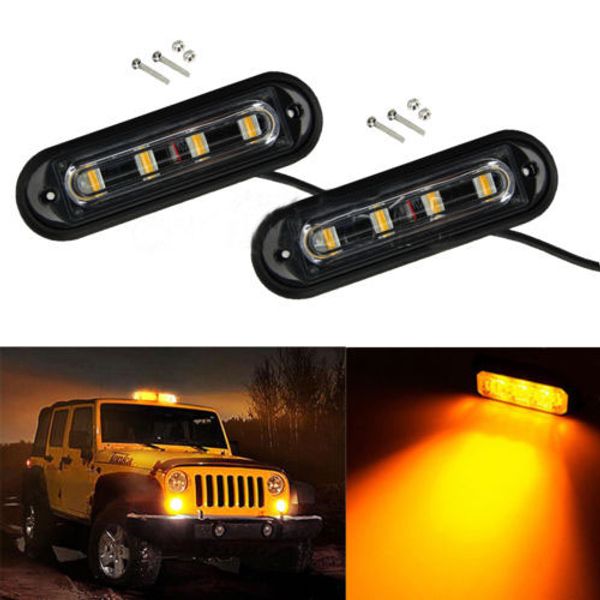 

2pcs 4led car truck warning emergency beacon bar strobe flash light hazard amber