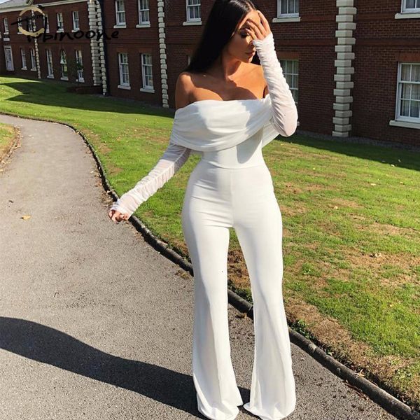 

the off shoulder casual jumpsuit autumn winter jumpsuit overalls women long sleeve club party vacation rompers, Black;white