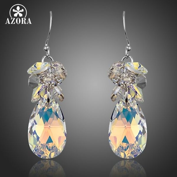 

azora gorgeous cluster gradual change stellux austrian crystal water drop earrings for women te0256, Silver