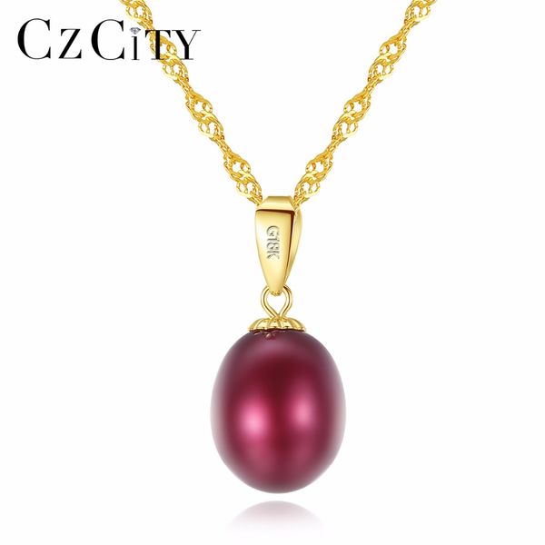 

czcity 18k yellow gold pendant six colors natural freshwater pearl pendant 925 water wave necklace 40+5cm gift for women, Silver