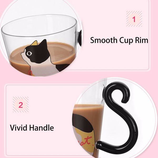 

cute kitty glass water cup cat tail handle mug milk tea coffee fruit juice mug drinkware home office cup lovers gifts