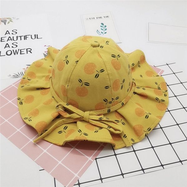 

cute print baby hat bucket cap summer kids baby girl boy hat casual children sun cotton girls panama caps fisherman, Yellow