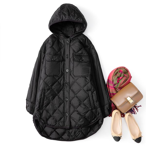 

2019 women's down jacket autumn winter ultra light down jacket women hooded puffer coat korean jackets 2019, Black
