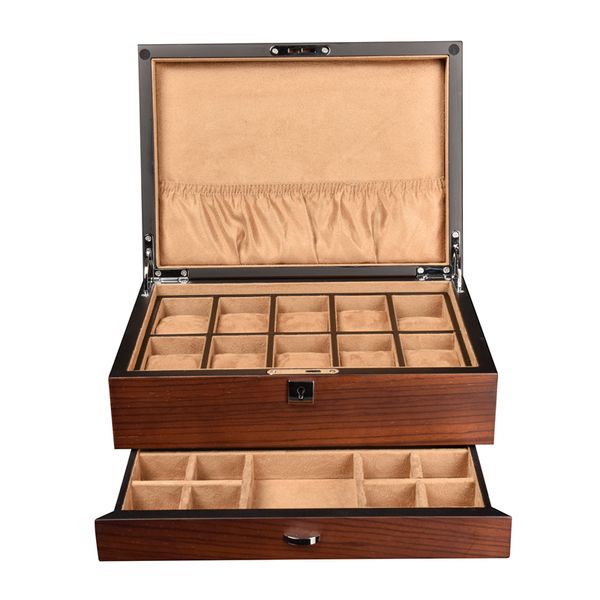 

lism luxury wood watch display boxes case with lock solid mechanical watch case organizer with women jewelry storage holder, Black;blue