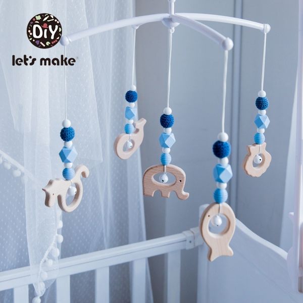 

let's make wooden rattle set bpa silicone beads baby bed hanging rattles toys beech wood animal cartoon horse baby bed bell t200429