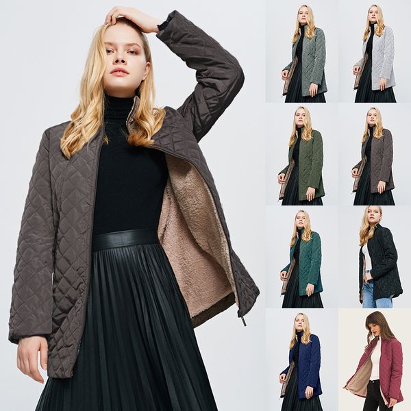 

2019 parka coats women's long sleeve jacket coats slimsolid color stand collor parkas female cotton zipper light outfit outwear, Black