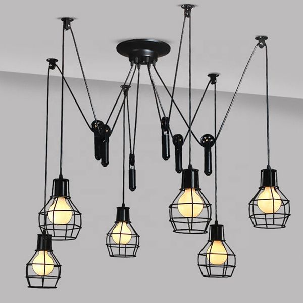 

5 lights 12 light foyer spider led art light vintage black iron chandelier