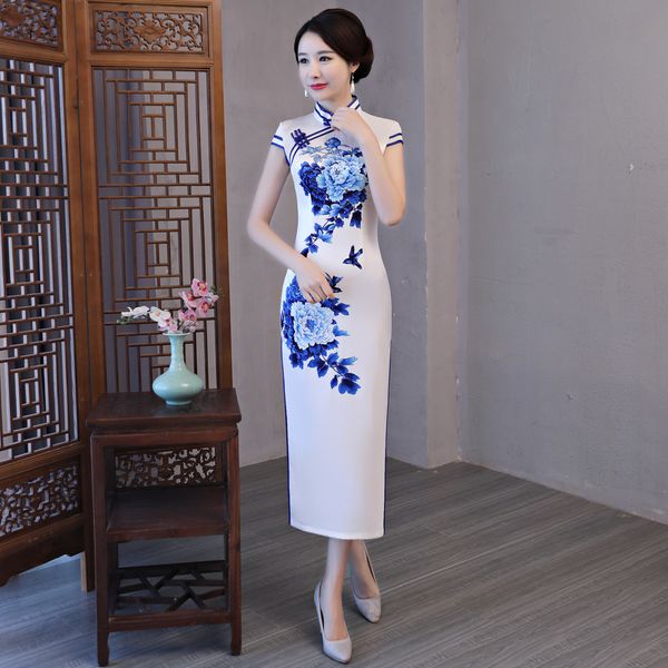 

sheng coco traditional evening dress elegant white and blue cheongsam flower print cheongsam oriental silk dress banquet qipao, Red