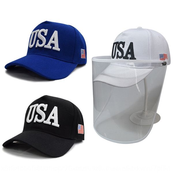 

selling protective baseball baseball cap cap trump usa us flag epidemic prevention foam transparent outdoor protective mask hat, Blue;gray