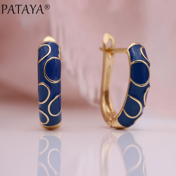 

pataya new arrivals 585 rose gold women wedding party jewelry italy draw oil painting color irregular circle dangle earrings, Silver