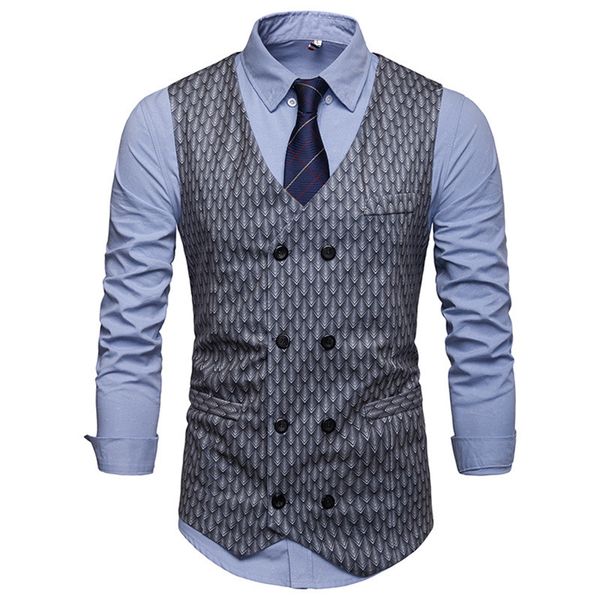 

2019 spring fashion men's casual suit vest personality fish scale vest male waistcoat men gilet homme dress vests for men, Black;white
