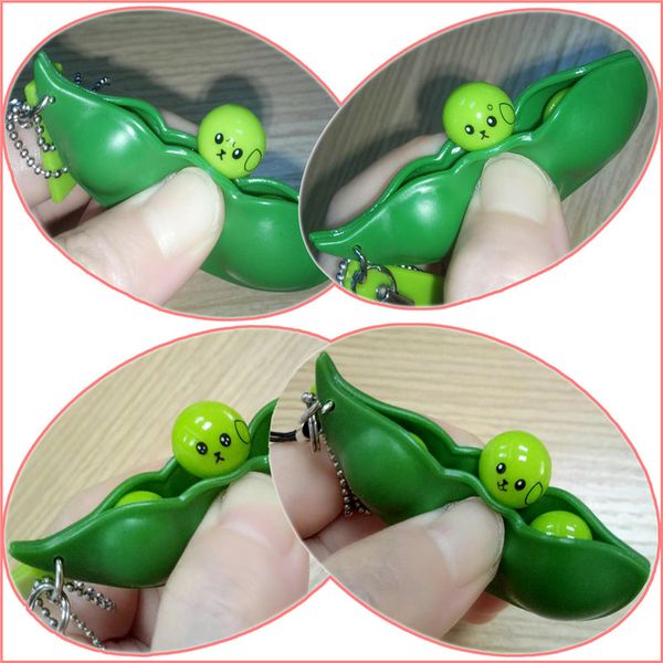 

new creative extrusion pea bean soybean edamame stress relieve toy keychain cute fun key chain ring paty gift bag charms trinket, Silver