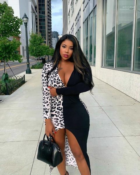 

women leopard bodycon dress sheath patchwork femal vestidoes split up designer dressing, Black;gray