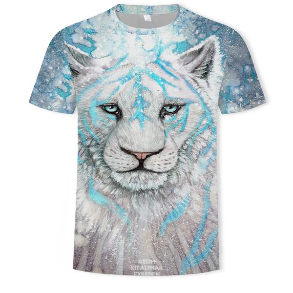 

mens designer casual 3d lion series printed short-sleeved t-shirt, White;black