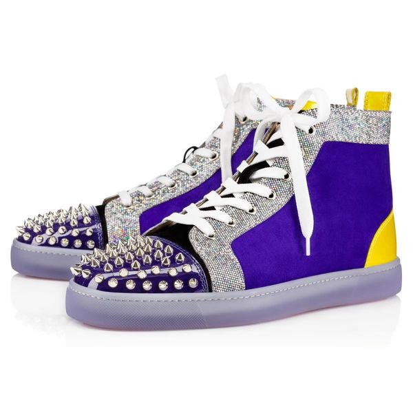 

подлинный box] предпочитает luxury party обувь шипы red bottom sneaker flat мужских high top шнуровка мода свадьба подарки день рождение 24, Black