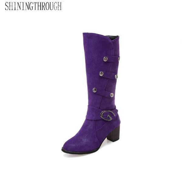 

new women fashion high heel women boots knee high buckle shoes spring autumn 3color party ladies dancing shoes, Black