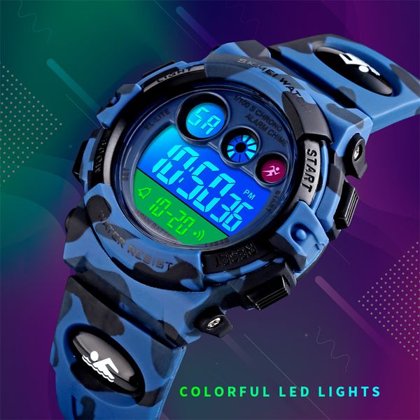 

skmei 1547 children watch fashion kids sport watches led digital wristwatch for boy alarm clock childrens chronograph waterproof, Blue