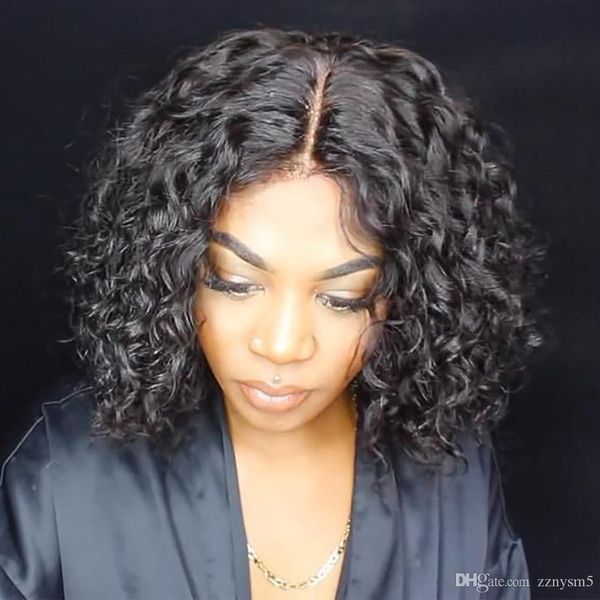

бразильские вьющиеся кружева перед парики из натуральных волос короткий парик боб с предварительно сложенной линией волос для чернокожих жен, Black