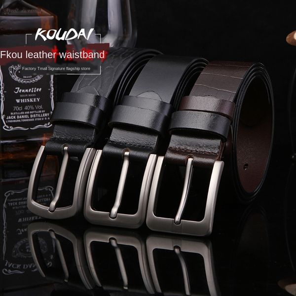 

men's first layer cowhide whole layer no cutting pin casual pin buckle belt belt, Black;brown