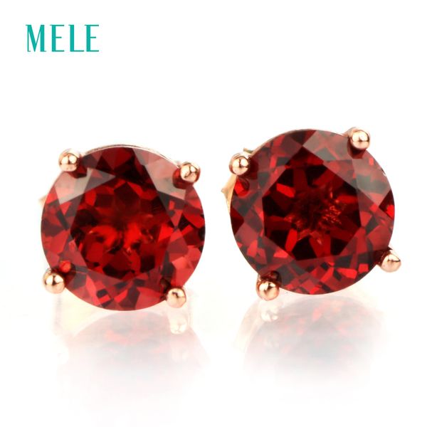 

mele natural red garnet silver earring, round 6mm*6mm, deep red color and good cutting fire, romantic and elegant style cj191128, Golden