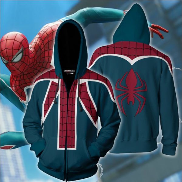

autumn winter 3d print spider-uk cosplay ps4 new look zip up hoodie jacket clothing, Black