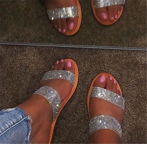 

summer rhinestone flats ladies sandals casual beach slippers ph-cfy20061842, Black