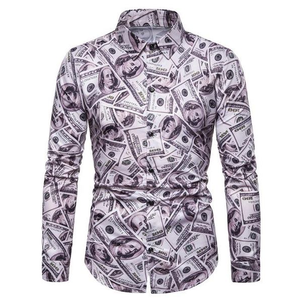 

all dollar print mens casual shirts long sleeve turn down collar shirts designer costumes mens apparel, White;black
